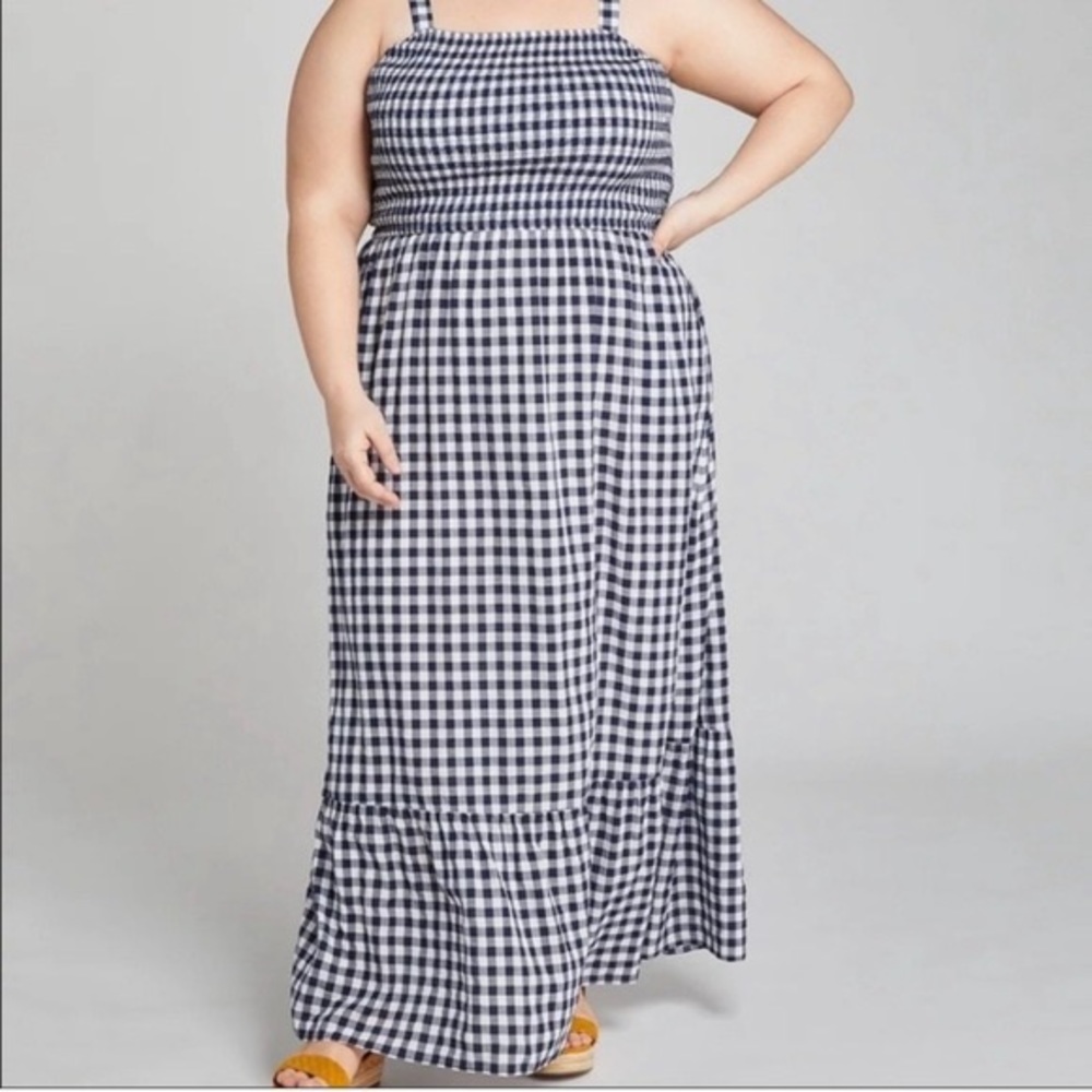 NWOT Lane Bryant Gingham navy midi sleeveless dress with pockets